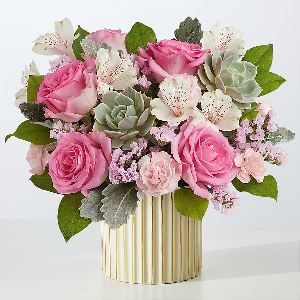 Dusty Rose Bouquet with Ivory Vase – LEE'S FLORIST & GREENHOUSE, Center Line MI