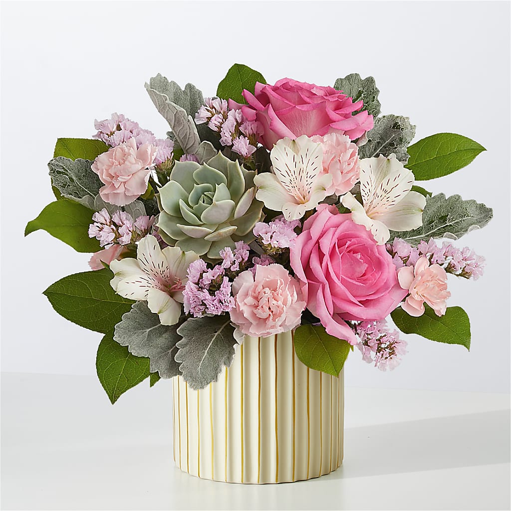 Dusty Rose Bouquet with Ivory Vase – LEE'S FLORIST & GREENHOUSE, Center Line MI