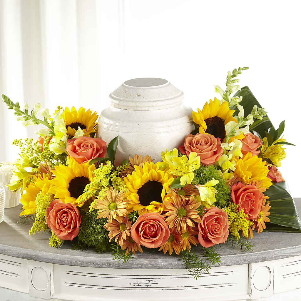 Faithful Sunflower Cremation Adornment – LEE'S FLORIST & GREENHOUSE, Center Line MI