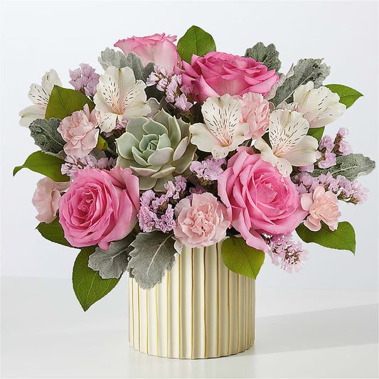 Dusty Rose Bouquet with Ivory Vase – LEE'S FLORIST & GREENHOUSE, Center Line MI