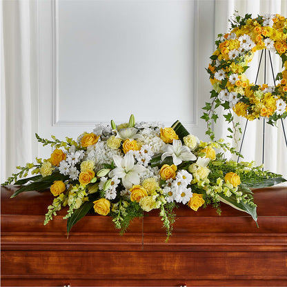 Golden Harmony Casket Spray – LEE'S FLORIST & GREENHOUSE, Center Line MI