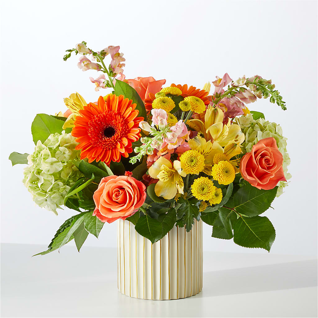 Autumn Sunshine Bouquet with Ivory Vase – LEE'S FLORIST & GREENHOUSE, Center Line MI
