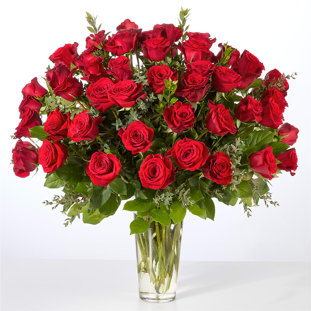 Forever Yours Fifty Stem Red Rose Bouquet – LEE'S FLORIST & GREENHOUSE, Center Line MI